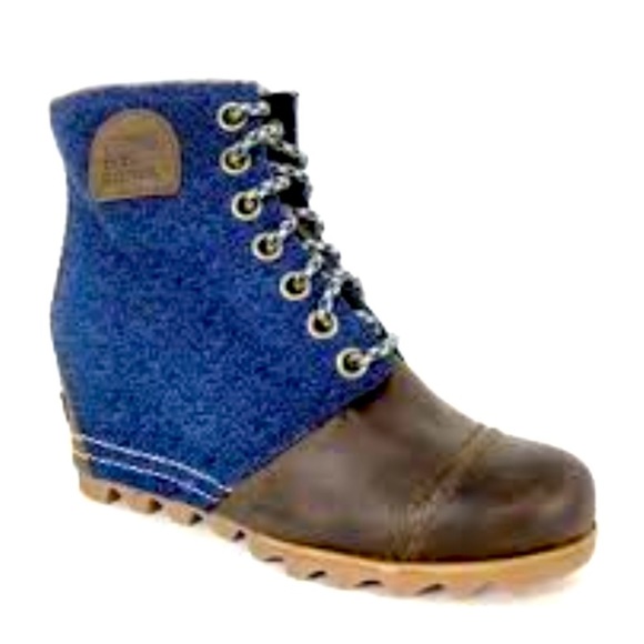 Sorel Shoes - SOREL l Blue Denim Brown Sorella Houston Wedge Boots Rare! Size 7